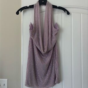 Oh Polly Embellished Cowl Neck Halter Mini Dress Lilac